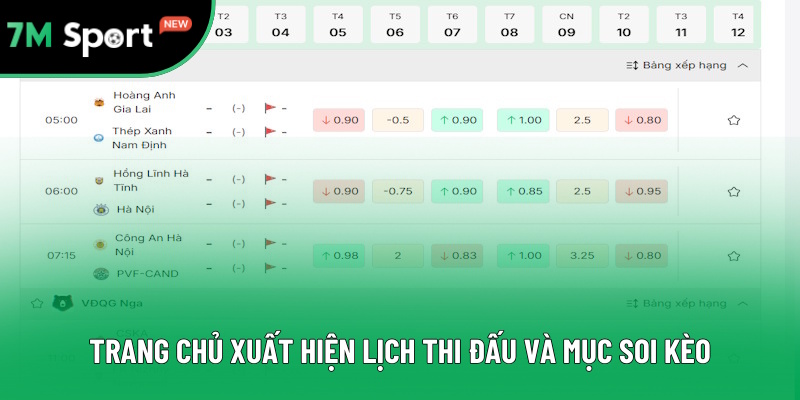 Trang chủ xuất hiện lịch thi đấu và soi kèo